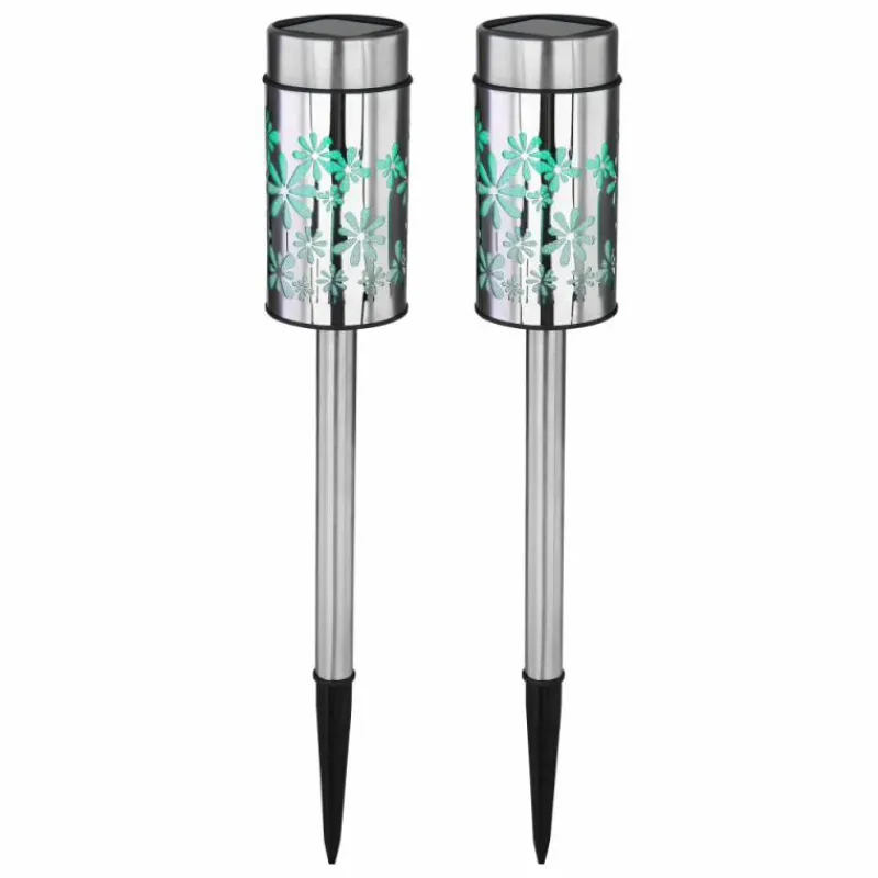 Luminaires Globo Lighting lampe solaire Globo LED Acier inoxydable, 2 lumières, Changeur de couleurs