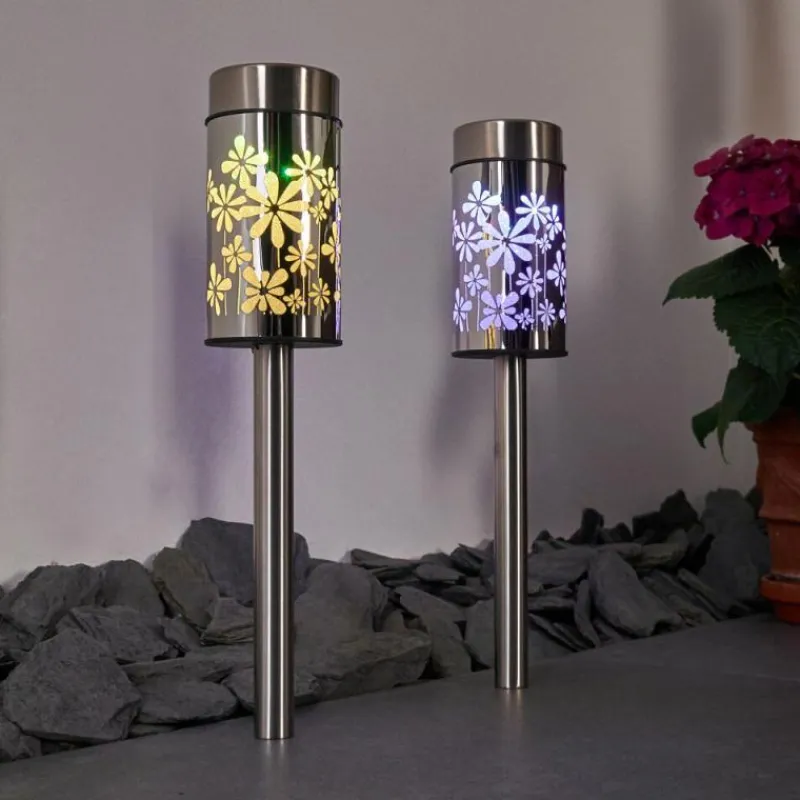 hofstein lampe solaire Gorizia LED Acier inoxydable, 2 lumières, Changeur de couleurs