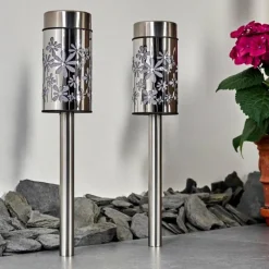 hofstein lampe solaire Gorizia LED Acier inoxydable, 2 lumières, Changeur de couleurs