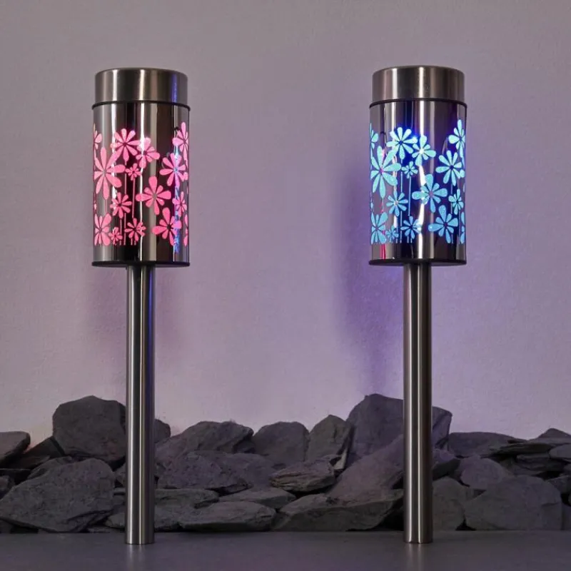 hofstein lampe solaire Gorizia LED Acier inoxydable, 2 lumières, Changeur de couleurs