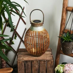 hofstein lampe solaire Mazomanie LED Bois clair, Rouille, 1 lumière