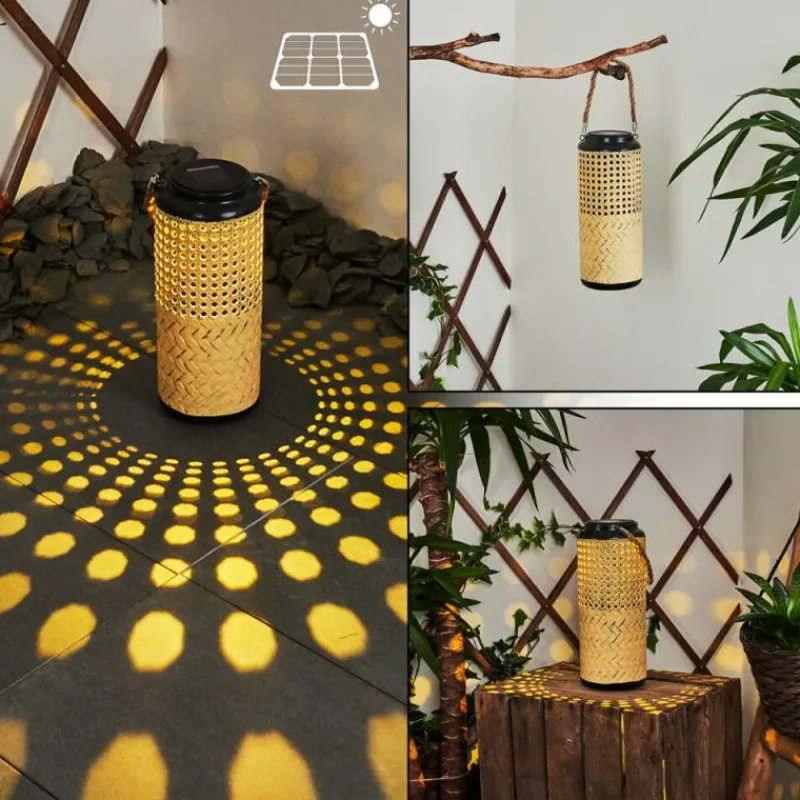 Style Boho-Chic-hofstein lampe solaire Sessivi LED Brun, Bois clair, Noir, 1 lumière