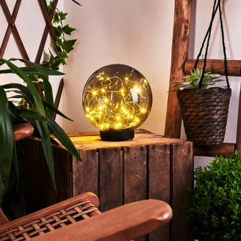 Suspension Verre Fumé-hofstein Lampe solaires Pollenca LED Noir, 30 lumières