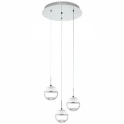 Luminaires Scandinaves-Luminaires Eglo Lampe suspendue Eglo MONTEFIO 1 LED Chrome, Aspect cristal, 3 lumières