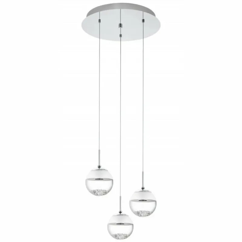 Luminaires Scandinaves-Luminaires Eglo Lampe suspendue Eglo MONTEFIO 1 LED Chrome, Aspect cristal, 3 lumières