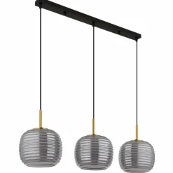 Suspension Verre Fumé-Luminaires Globo Lighting Lampigna Suspension Laiton, Noir, 3 lumières