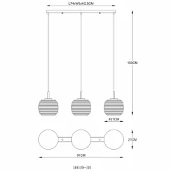 Suspension Verre Fumé-Luminaires Globo Lighting Lampigna Suspension Laiton, Noir, 3 lumières