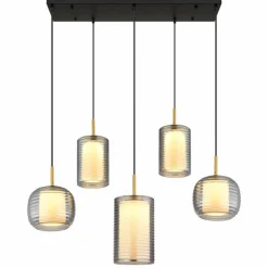 Suspension Verre Fumé-Luminaires Globo Lighting Lampigna Suspension LED Laiton, Noir, 1 lumière