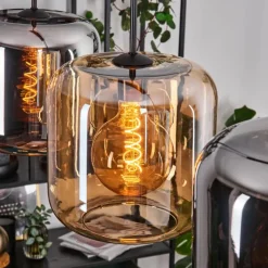 hofstein Lauden Suspension Ambre, Chrome, 4 lumières