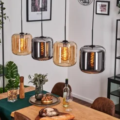 hofstein Lauden Suspension Ambre, Chrome, 4 lumières