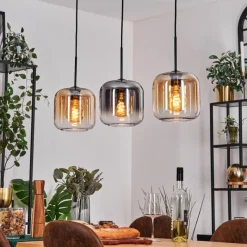 hofstein Lauden Suspension Ambre, Clair, Fumé, 3 lumières