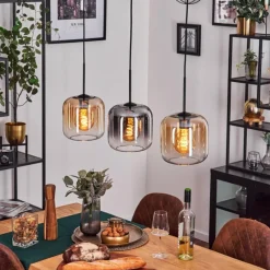 hofstein Lauden Suspension Ambre, Clair, Fumé, 3 lumières