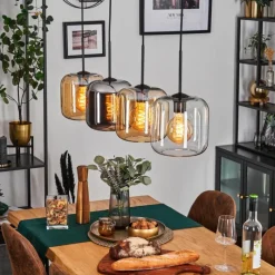 hofstein Lauden Suspension Ambre, Chrome, Clair, 4 lumières