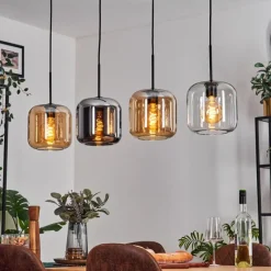 hofstein Lauden Suspension Ambre, Chrome, Clair, 4 lumières