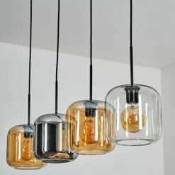 hofstein Lauden Suspension Ambre, Chrome, Clair, 4 lumières