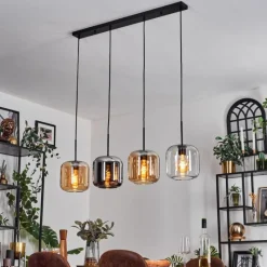 hofstein Lauden Suspension Ambre, Chrome, Clair, 4 lumières