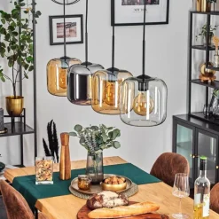 hofstein Lauden Suspension Ambre, Chrome, Clair, 4 lumières