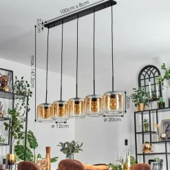 hofstein Lauden Suspension Ambre, Clair, 5 lumières