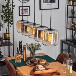 hofstein Lauden Suspension Ambre, Clair, Fumé, 5 lumières