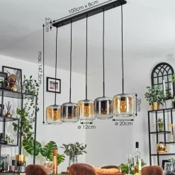 hofstein Lauden Suspension Ambre, Clair, Fumé, 5 lumières