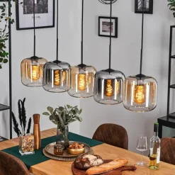 hofstein Lauden Suspension Ambre, Clair, Fumé, 5 lumières