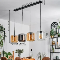 hofstein Lauden Suspension Noir, 4 lumières