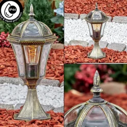 Luminaires Rustiques-hofstein Lavajo Borne lumineuse, Eclairage de chemin Or, Noir, 1 lumière