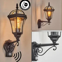 Luminaires Rustiques-hofstein Lavajo Luminaire extérieur, Lampe murale d´extérieur Noir, 1 lumière, Détecteur de mouvement