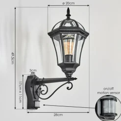 Luminaires Rustiques-hofstein Lavajo Luminaire extérieur, Lampe murale d´extérieur Noir, 1 lumière, Détecteur de mouvement