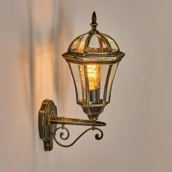 Luminaires Rustiques-hofstein Lavajo Luminaire extérieur, Lampe murale d´extérieur Or, Noir, 1 lumière