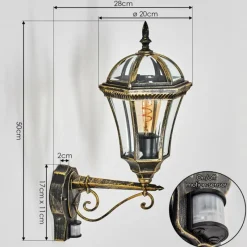 Luminaires Rustiques-hofstein Lavajo Luminaire extérieur, Lampe murale d´extérieur Or, Noir, 1 lumière, Détecteur de mouvement