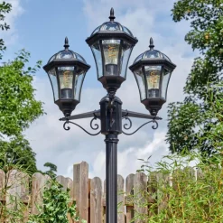 Luminaires Rustiques-hofstein Lavajo Luminaire extérieur, Réverbère, Eclairage de chemin Noir, 3 lumières