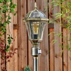 Luminaires Rustiques-hofstein Lavajo Luminaire extérieur, Eclairage de chemin Or, Noir, 1 lumière, Détecteur de mouvement