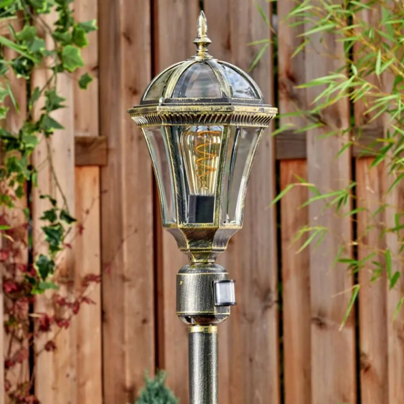 Luminaires Rustiques-hofstein Lavajo Luminaire extérieur, Eclairage de chemin Or, Noir, 1 lumière, Détecteur de mouvement