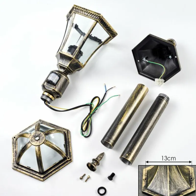 Luminaires Rustiques-hofstein Lavajo Luminaire extérieur, Eclairage de chemin Or, Noir, 1 lumière, Détecteur de mouvement