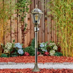 Luminaires Rustiques-hofstein Lavajo Luminaire extérieur, Eclairage de chemin Or, Noir, 1 lumière, Détecteur de mouvement