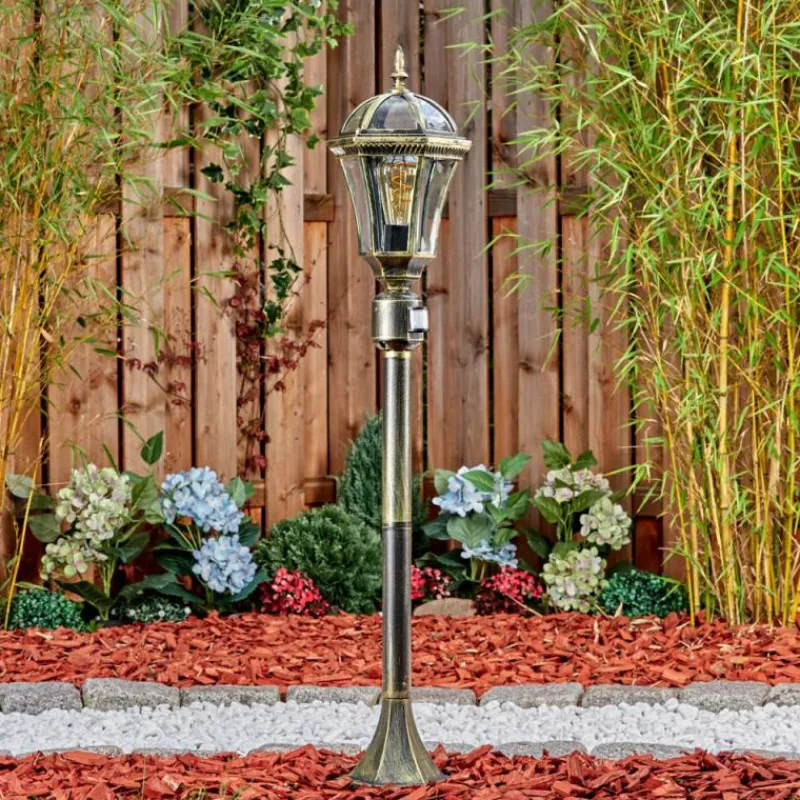 Luminaires Rustiques-hofstein Lavajo Luminaire extérieur, Eclairage de chemin Or, Noir, 1 lumière, Détecteur de mouvement