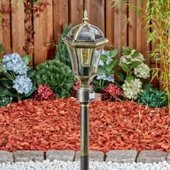 Luminaires Rustiques-hofstein Lavajo Luminaire extérieur, Eclairage de chemin Or, Noir, 1 lumière, Détecteur de mouvement