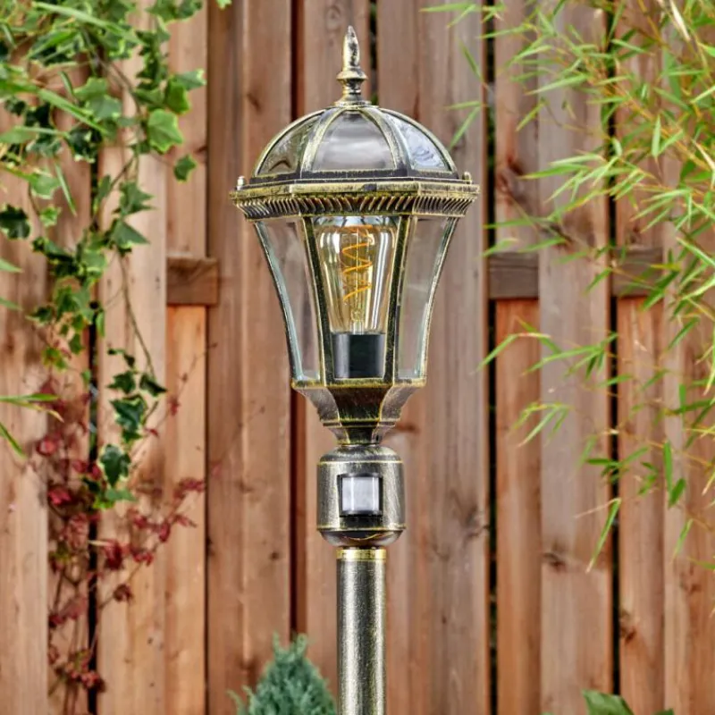 Luminaires Rustiques-hofstein Lavajo Luminaire extérieur, Eclairage de chemin Or, Noir, 1 lumière, Détecteur de mouvement