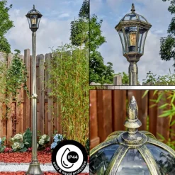 Luminaires Rustiques-hofstein Lavajo Luminaire extérieur, Réverbère, Eclairage de chemin Or, Noir, 1 lumière