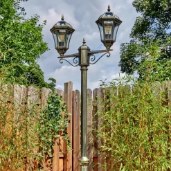 Luminaires Rustiques-hofstein Lavajo Luminaire extérieur, Réverbère, Eclairage de chemin Or, Noir, 2 lumières