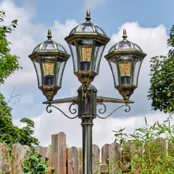 Luminaires Rustiques-hofstein Lavajo Luminaire extérieur, Réverbère, Eclairage de chemin Or, Noir, 3 lumières