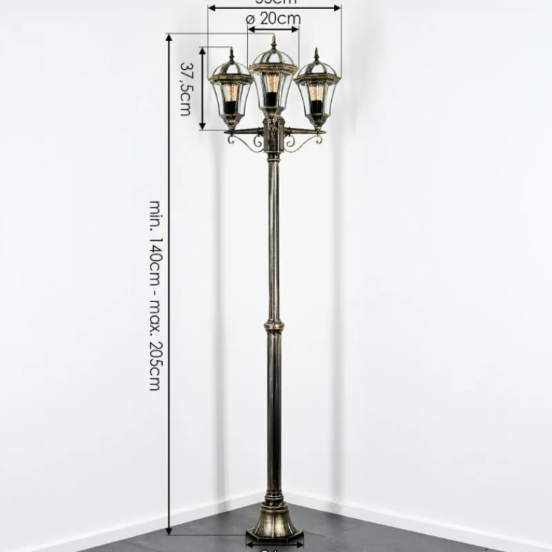 Luminaires Rustiques-hofstein Lavajo Luminaire extérieur, Réverbère, Eclairage de chemin Or, Noir, 3 lumières