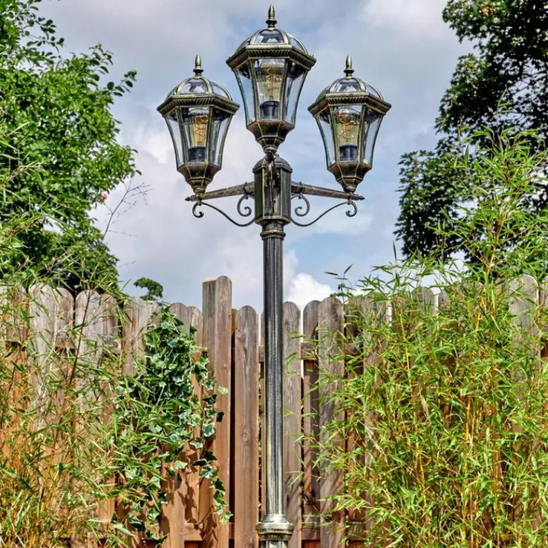 Luminaires Rustiques-hofstein Lavajo Luminaire extérieur, Réverbère, Eclairage de chemin Or, Noir, 3 lumières