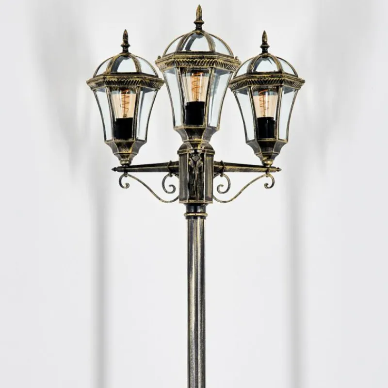 Luminaires Rustiques-hofstein Lavajo Luminaire extérieur, Réverbère, Eclairage de chemin Or, Noir, 3 lumières