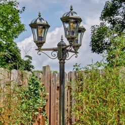 Luminaires Rustiques-hofstein Lavajo Luminaire extérieur, Réverbère, Eclairage de chemin Or, Noir, 3 lumières