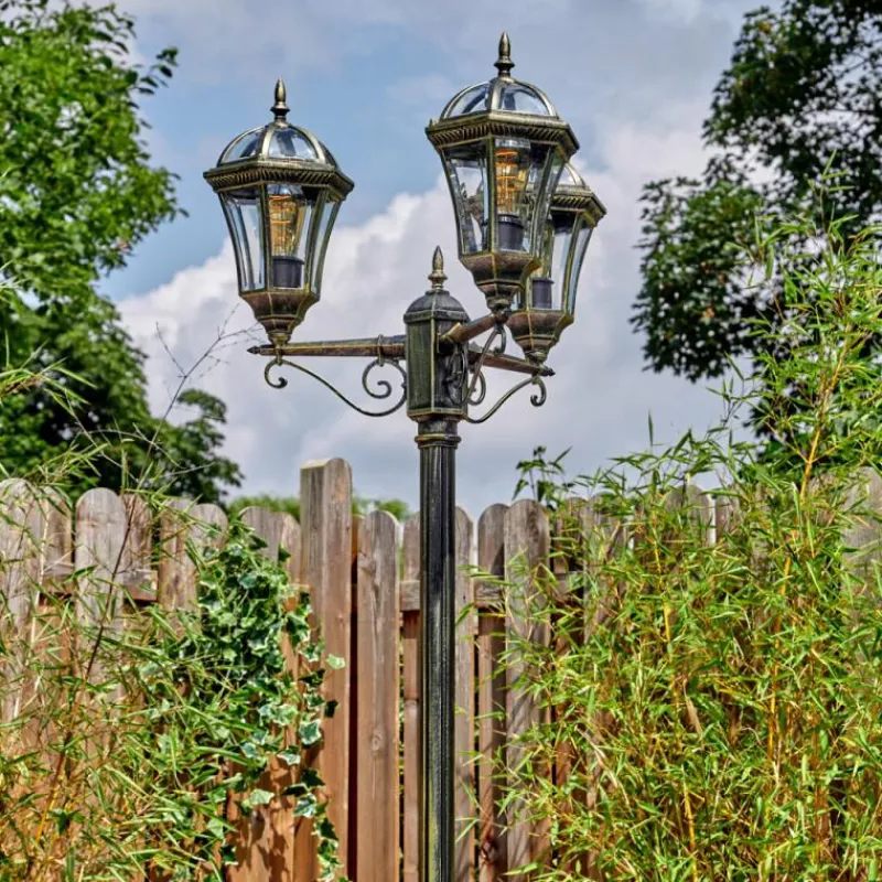 Luminaires Rustiques-hofstein Lavajo Luminaire extérieur, Réverbère, Eclairage de chemin Or, Noir, 3 lumières