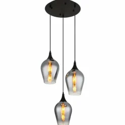 Suspension Verre Fumé-Luminaires Globo Lighting Lavus Suspension Noir, 3 lumières