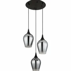 Suspension Verre Fumé-Luminaires Globo Lighting Lavus Suspension Noir, 3 lumières