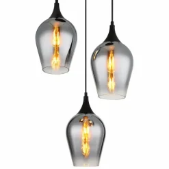 Suspension Verre Fumé-Luminaires Globo Lighting Lavus Suspension Noir, 3 lumières